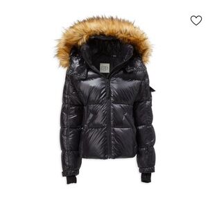 Saks fifth ave Women's Black Puffer Jacket with Faux Fur Hood